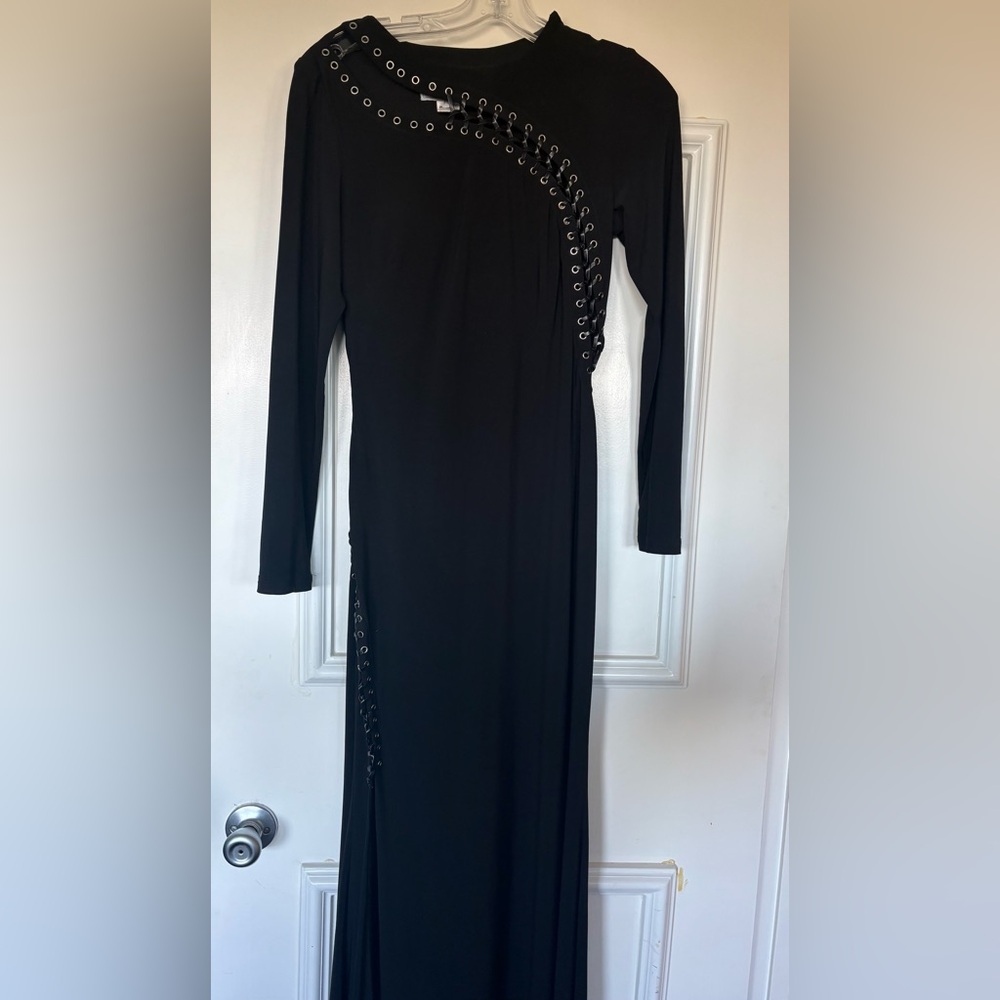 Putros Couture Elegant Edgy Black Maxi Dress, size 4